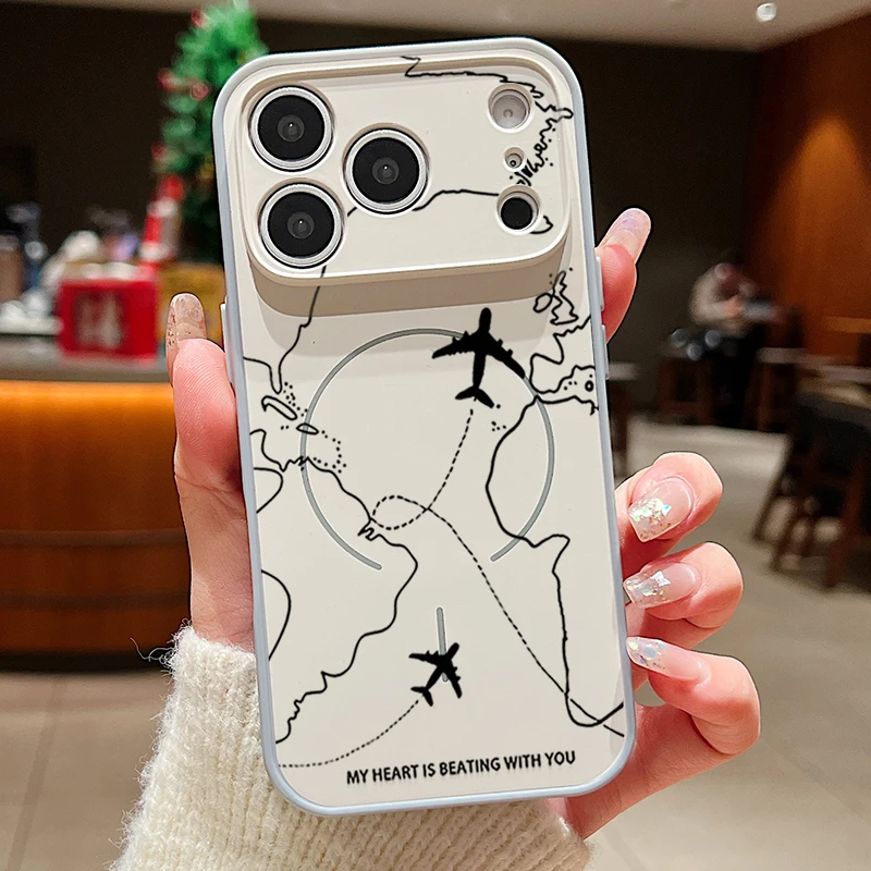 Capa Magnética Rígida De Pc Para Iphone 13 Pro Max Com Estampa De Rota De Voo (cinza).