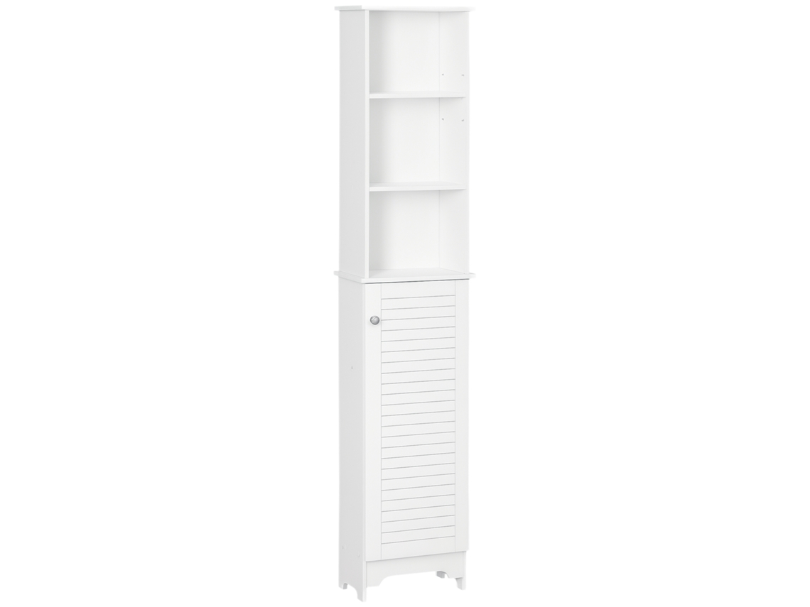 Coluna de Banheiro com Prateleira de 3 Níveis e Armário Fechado, MDF e Aglomerado 34x20x165 cm branco S/MARCA