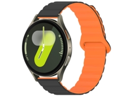 Bracelete Para Samsung Galaxy Watch 7/6/5/fe - Silicone Brilhante Magnético Loop - Preto E Laranja