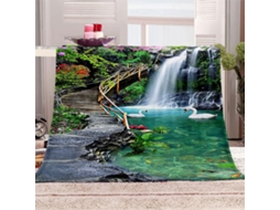 Manta com Estampa de Cachoeira e Pa em Microfibra 130x150cm