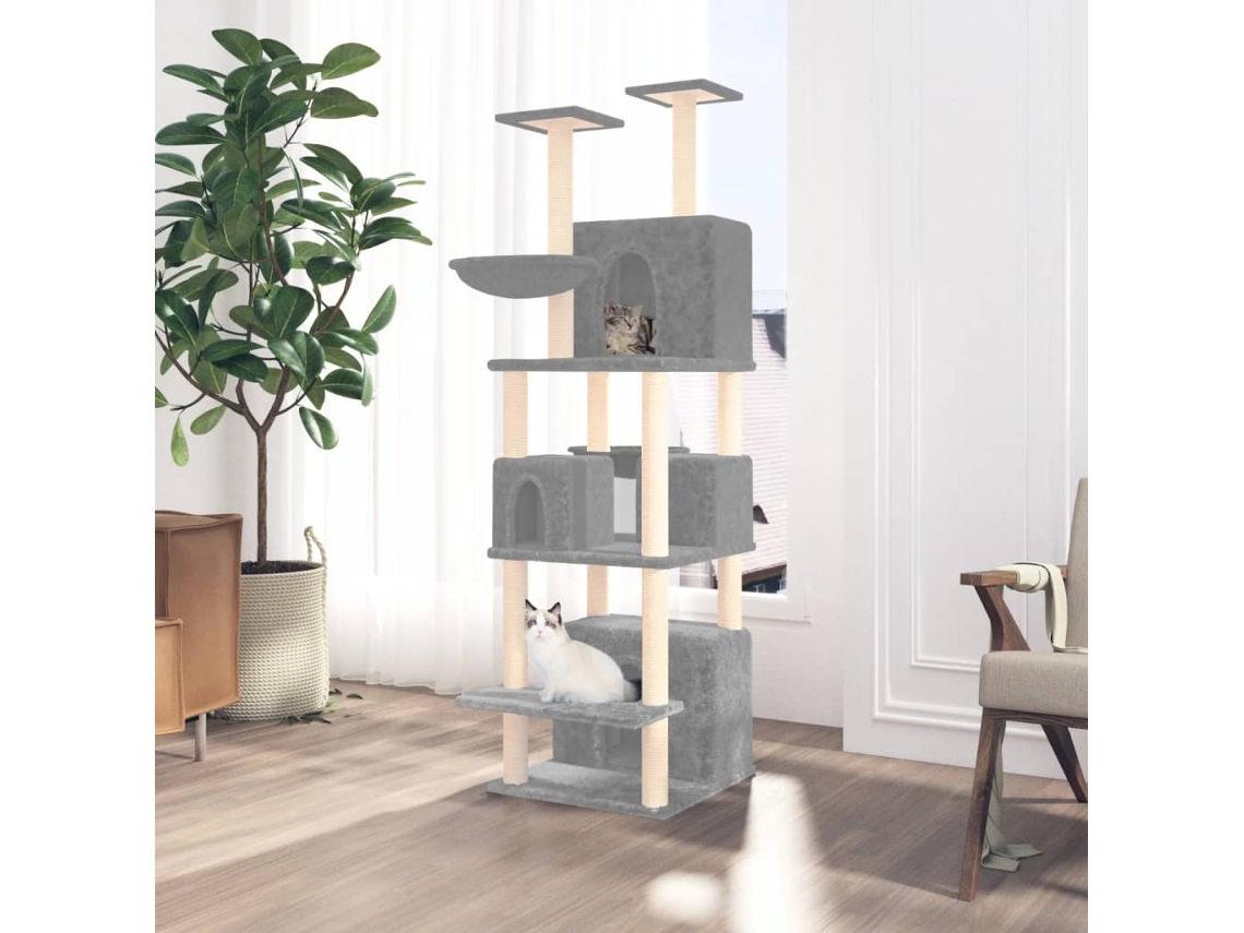 Vidaxl Árvore P/ Gatos C/ Postes Arranhadores Sisal 180 Cm Cinza-claro