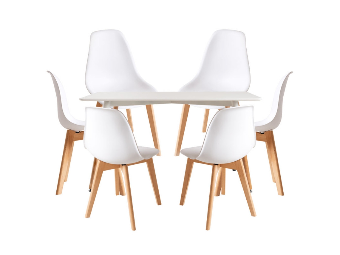 Conjunto Mesa Tower Retangular 120 X 80 Cm Branca E Pack 6 Cadeiras Kelen - Branco