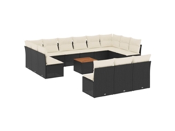 Conjunto 14 de sofás p/ jardim c/ almofadões VIDAXL vime PE preto