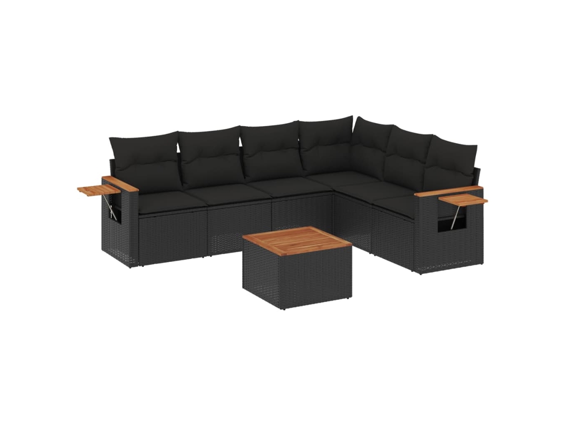 Conjunto de 7 Sofás para Jardim com Almofadões Vime Pe Preto MAISON EXCLUSIVE (7 pcs)