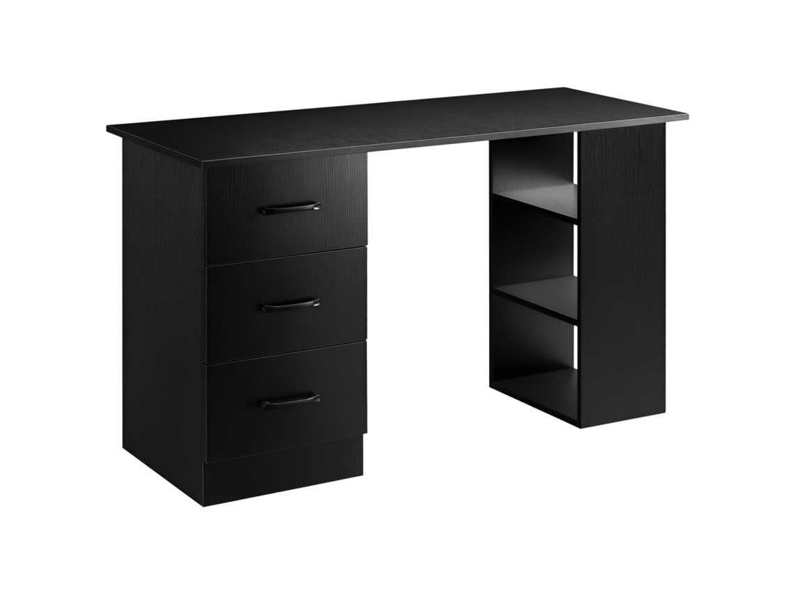 Mesa Moderna de Madeira com 3 Gavetas e 3 Prateleiras para Quarto e Escritório 120x49x72cm Preto BTFORUS