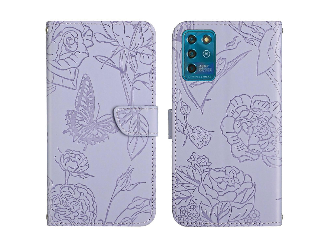 Capa De Couro Com Relevo E Estampa De Peônia Borboleta Para Zte Blade V30 Vita