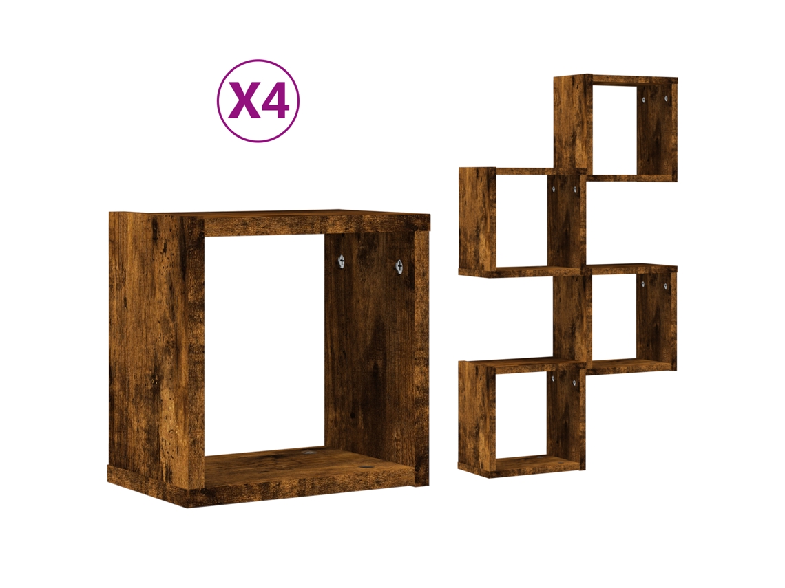 Conjunto 4 Prateleira De Parede Vidaxl Castanho Derivados De Madeira (26 X 15 X 26 Cm)