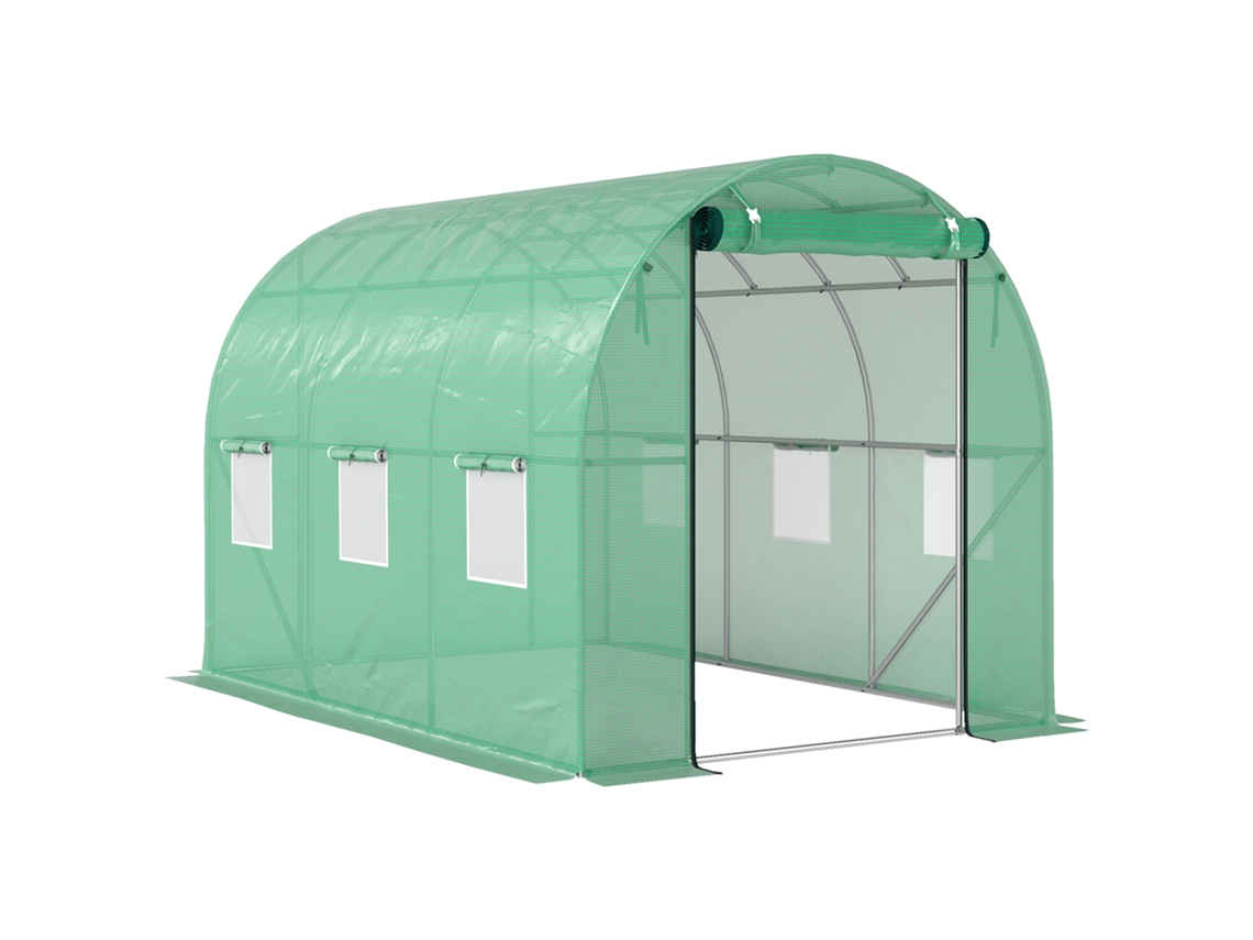 Estufa Verde 3x2x2m, 6 Janelas, Porta Rolo, Alumínio. ad