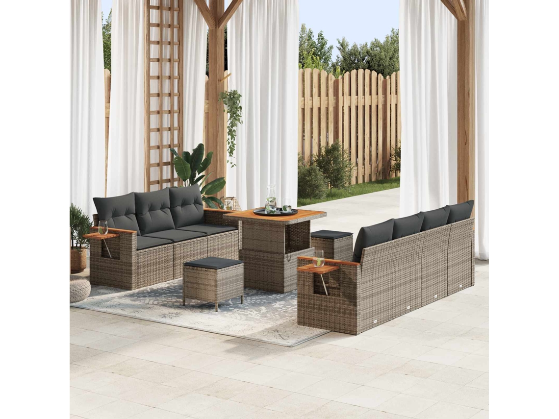 Vidaxl Conjunto De Sofá De Jardim 10 Unid. Cinzeto Vime Pe