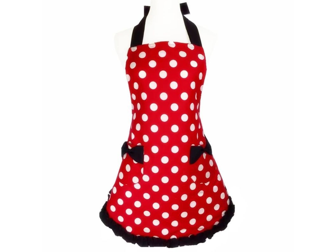 2026 delantal Retro Ajustable de Puntos Rojos para Mujeres Niñas Con 2 Bolsillos Y Nudo