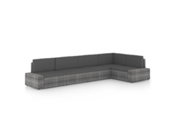Vidaxl 5 Pcs Conjunto Lounge De Jardim C/ Almofadões Vime Pe Cinzento