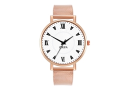 Relógio Quartz Feminino de Moda com Pulseira de Malha e Marcas Romanas (ouro Rosa)