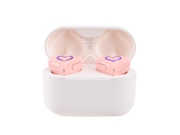 Fones coração com luz atualizados, sem fio, com estojo, estéreo HiFi, cancelamento ruído, Bt5.3 rosa JIAPEI