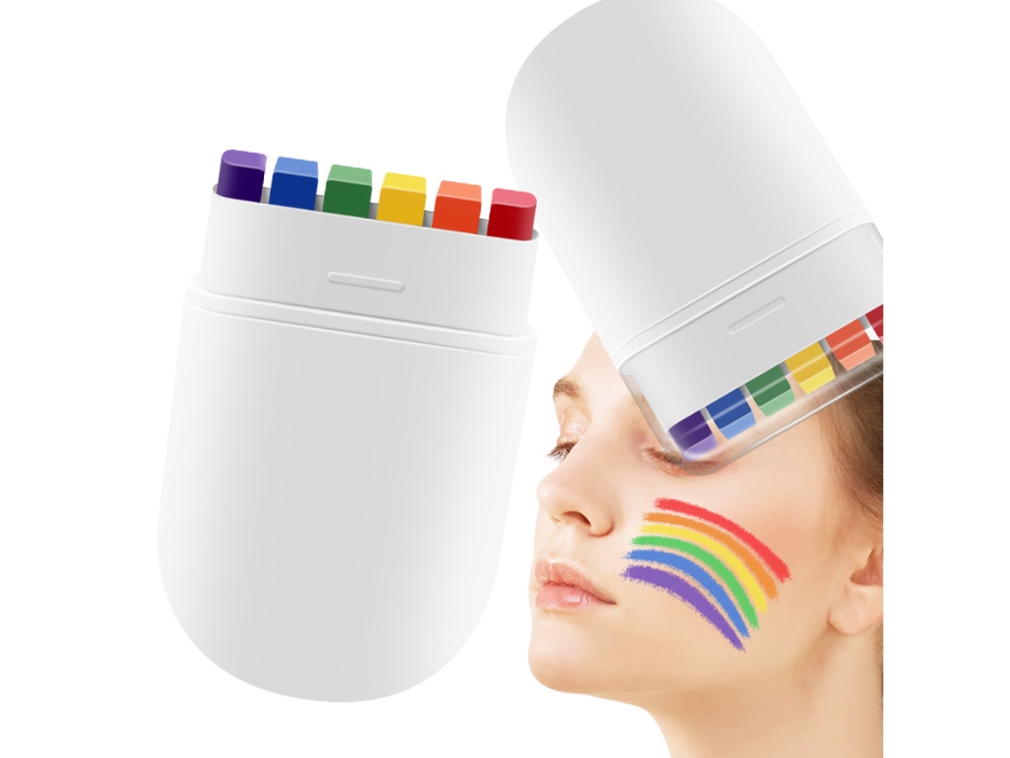 Tintas Faciais Arco íris de 6 Cores, Kit de Pintura Facial Crianças, Ideal para Festas e Eventos Esportivos, Ergonômico, Uso Diário STELASPLEN