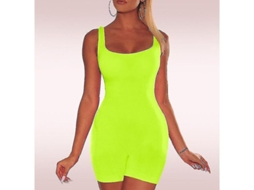 Macacão Slim de Pele Preta Bangniweigou Sem Mangas Calcinha Jumpsuit Unicolor Feminino Neón