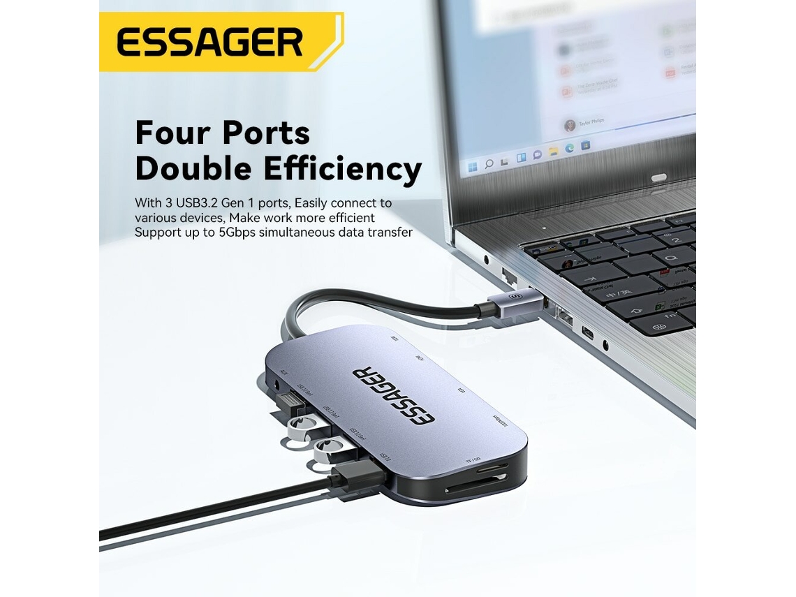 Estación De Acoplamiento Essager 11 En 1 3 Puertos Usb 3.2 Gen1, 5 Gbps, Hdmi, 4k A 30 Hz, Vga, Rj45, Cargador Pd, Concentradores Usb De 100 W