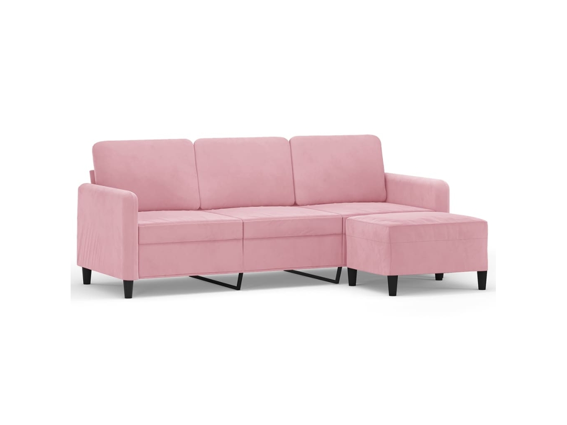 3-seater Sofa With Footstool, 3-seater Sofas With Footstools Vidaxl Cor-de-rosa Veludo (n/a)