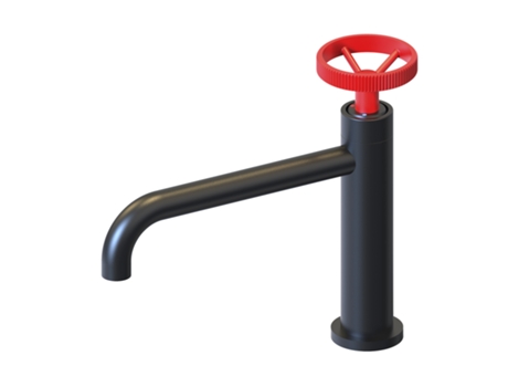 Torneira de Lavatório Baixa K2O Chillout Delta 23,5X6,7X20Cm Torneira Monocomando com Arejador Embutido e Cartucho de Cerâmica Preto e Vermelho