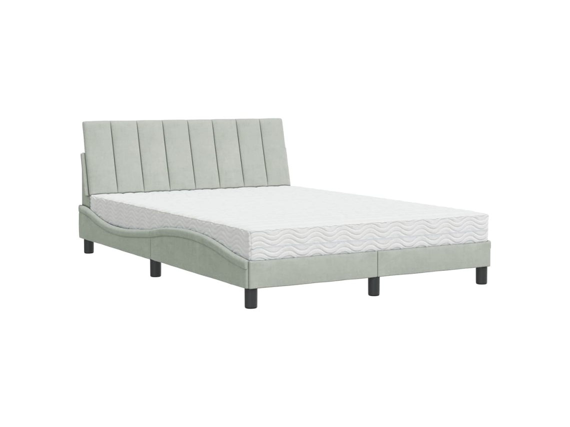 Cama com Colchão Hanko 140x200 cm Veludo Cinzento Claro MAISON EXCLUSIVE