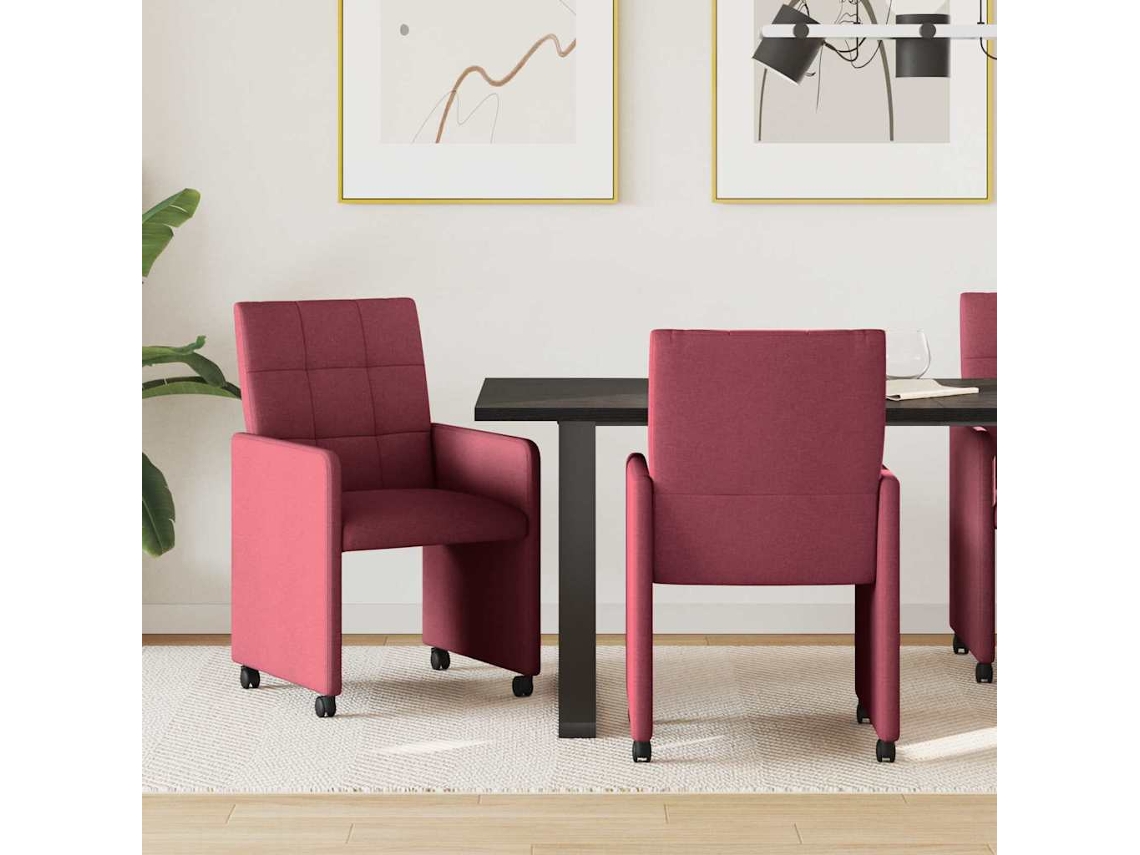 Vidaxl Cadeiras De Jantar Com Rodas 2 Unid. Tecido Vermelho Tinto