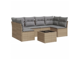 Conjunto de 7 Sofás para Jardim com Almofadões Vime Pe Bege MAISON EXCLUSIVE (7 pcs)