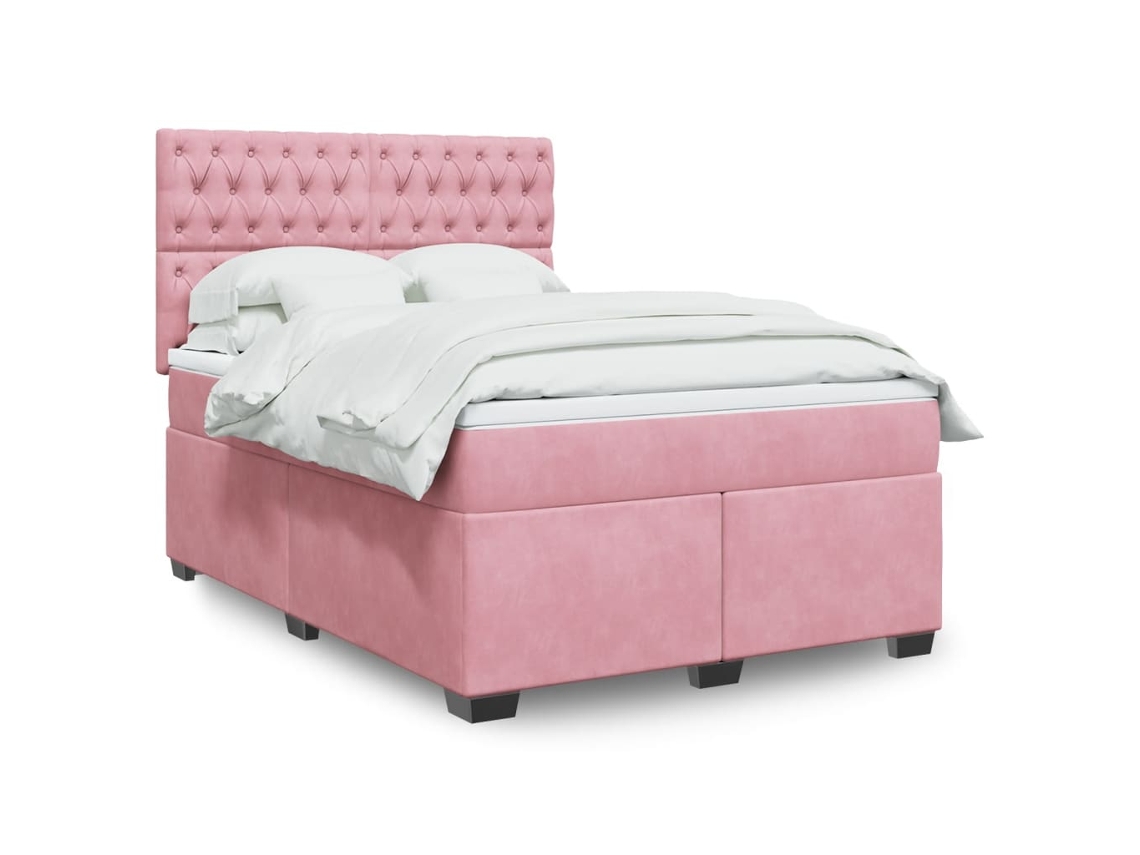 Vidaxl Cama Com Molas/colchão 160x200 Cm Veludo Rosa