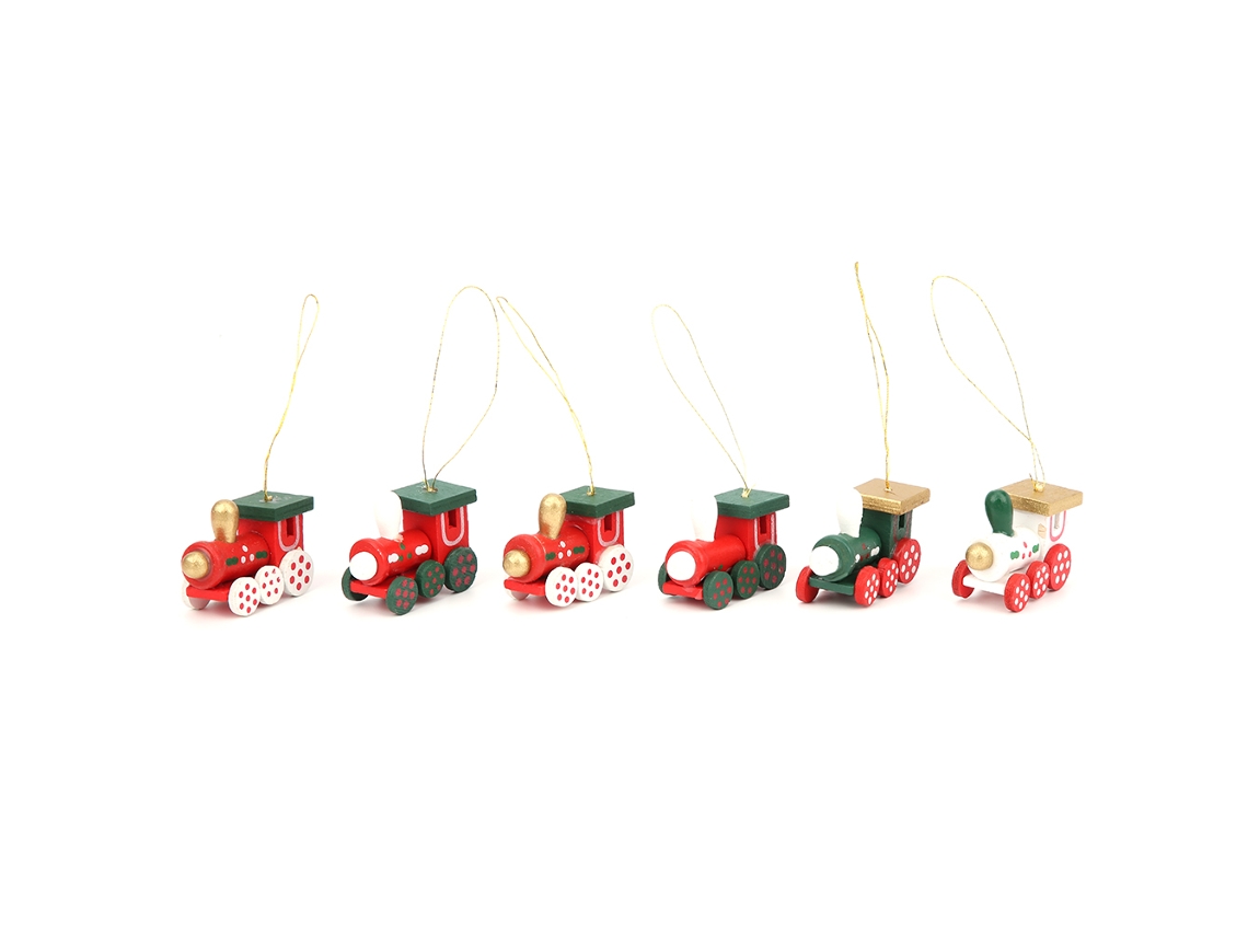Mali 6pcs Brinquedo de Trem em Madeira Decoração Suspensa Natal Enfeite Festivo