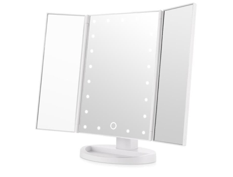 Espelho de maquiagem iluminado espelho triplo dobrável led iluminado com 21 leds rotação de 180 graus bateria carregamento usb branco ANRAN