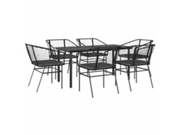 Conjunto de Jantar Jardim 7 Peças com Almofadas e Vidro Vime Pe Preto MAISON EXCLUSIVE