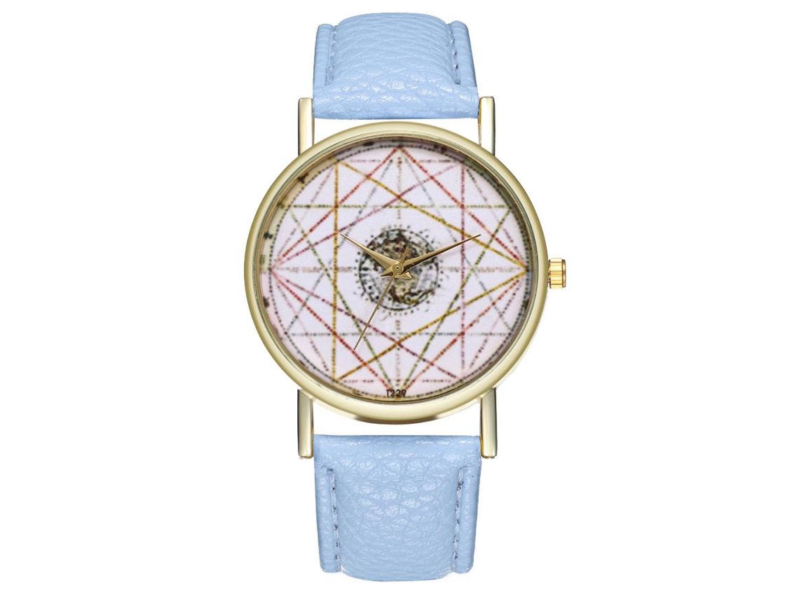 Relógio Analógico de Pulso com Pulseira Pu e Mostrador Listrado para Mulheres e Homens (azul Claro)