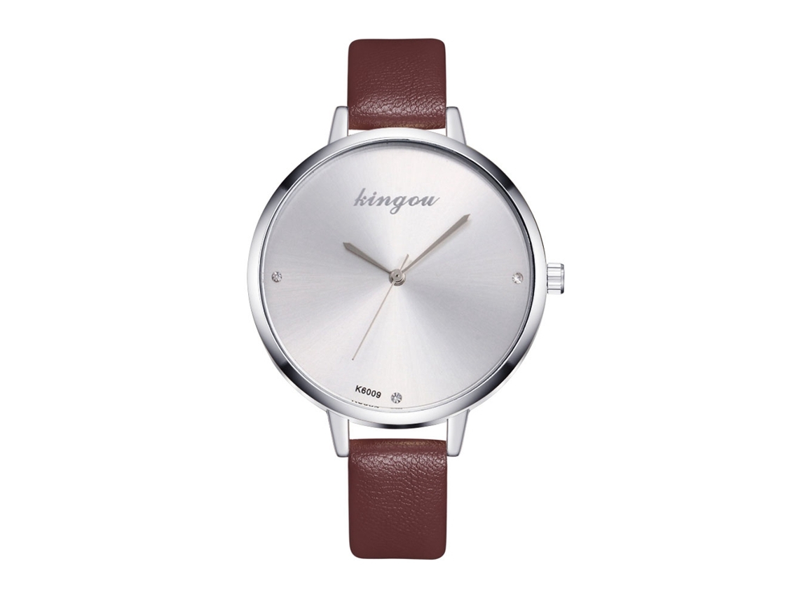 Relógio de Quartzo Feminino de Pulseira de Couro Pu Estilo Simples Prata K6009 1a Café