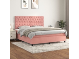 Vidaxl Cama Com Molas/colchão 160x200 Cm Veludo Rosa