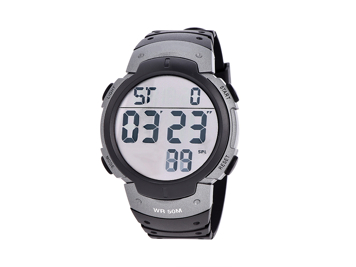 Reloj Digital Deportivo Led Luz De Fondo De Pulsera Redondo Gris