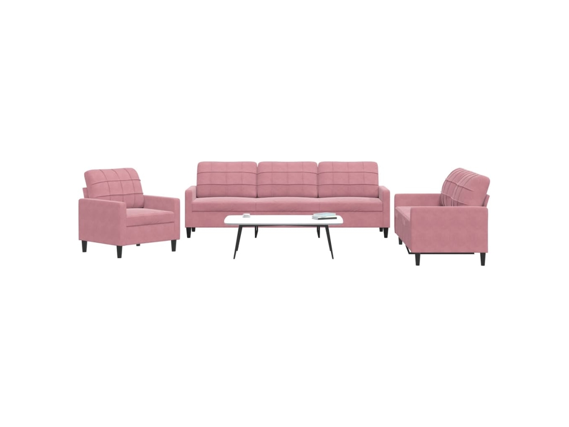 Vidaxl 3 Pcs Conjunto De Sofás Com Almofadões Veludo Rosa