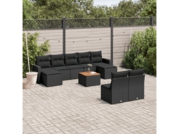 Vidaxl 10 Pcs Conjunto Sofás De Jardim C/ Almofadões Vime Pe Preto