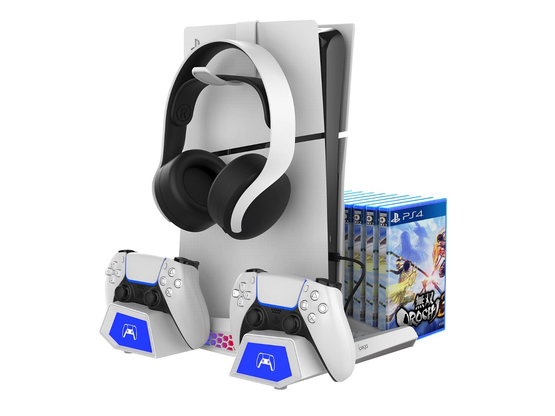 Suporte De Carregamento Para Ps5 / Ps5 Slim Multifunções Rgb Com Ventoinha Branco Ipega