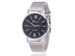 Relógio de Pulso Feminino Casual com Pulseira de Stencil Display Analógico Movimento de Quartzo Branco Preto