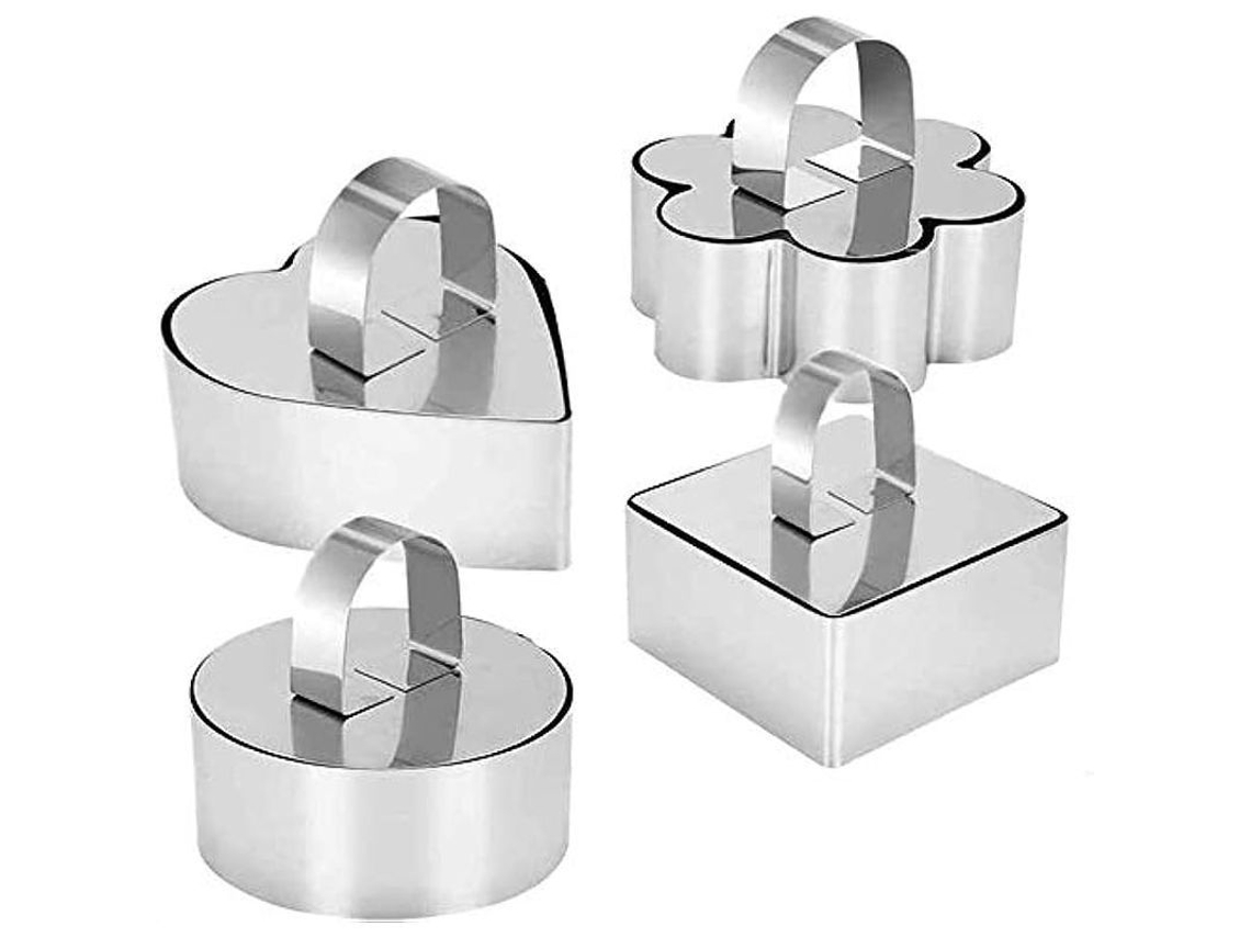 Formas de bolo Rebe 3D em aço inoxidável com espátula, conjunto de 4 formatos diferentes para cozinha.