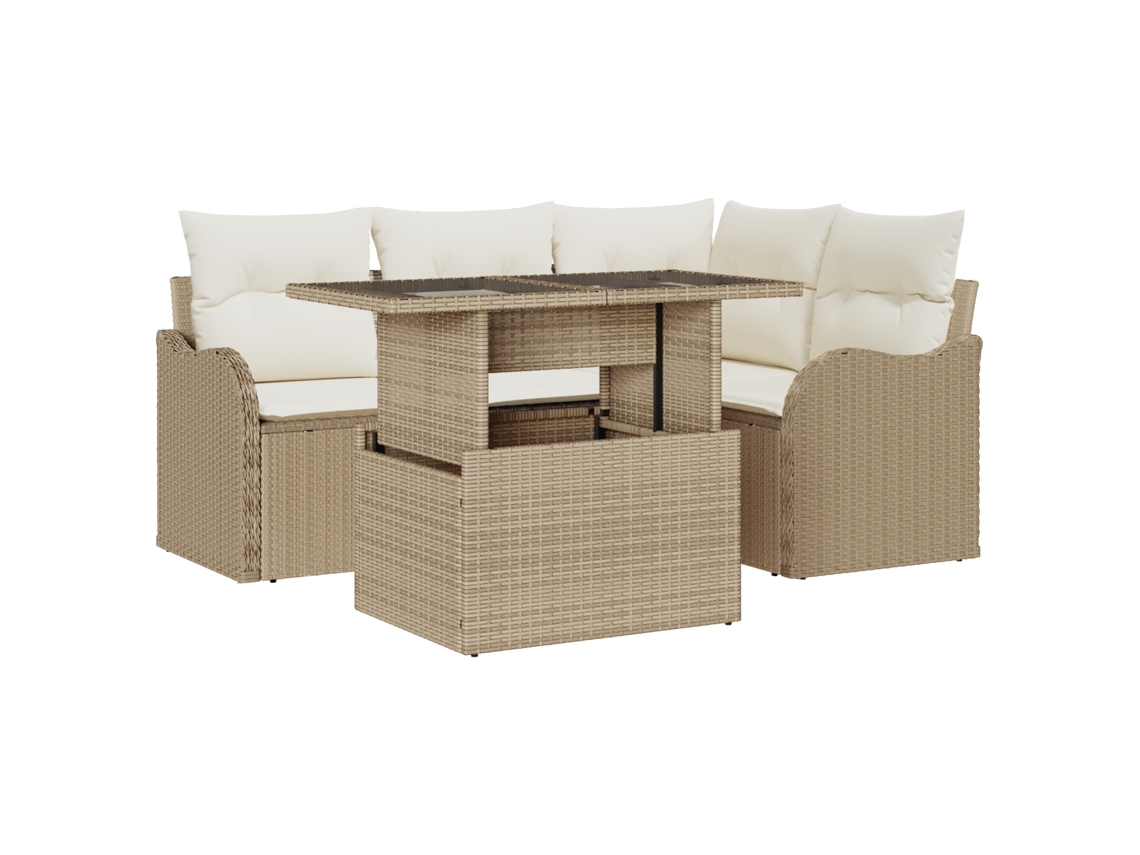 Conjunto 5 Móveis De Jardim Vidaxl Bege Vime Pe (177,5 X 122,5 X 85 Cm)