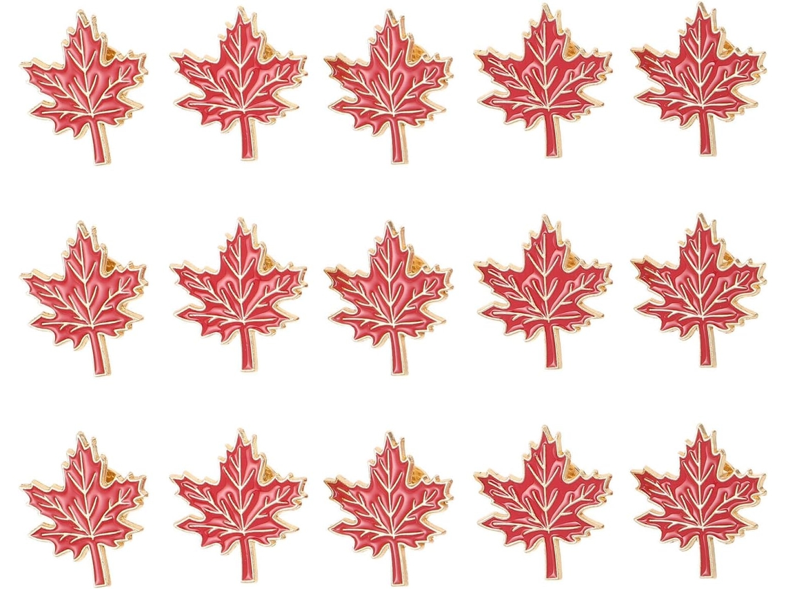 Conjunto De 15 Broches Com A Folha De Bordo Canadense Em Liga Metálica Oleada Vermelha, Lembrança De Outono.