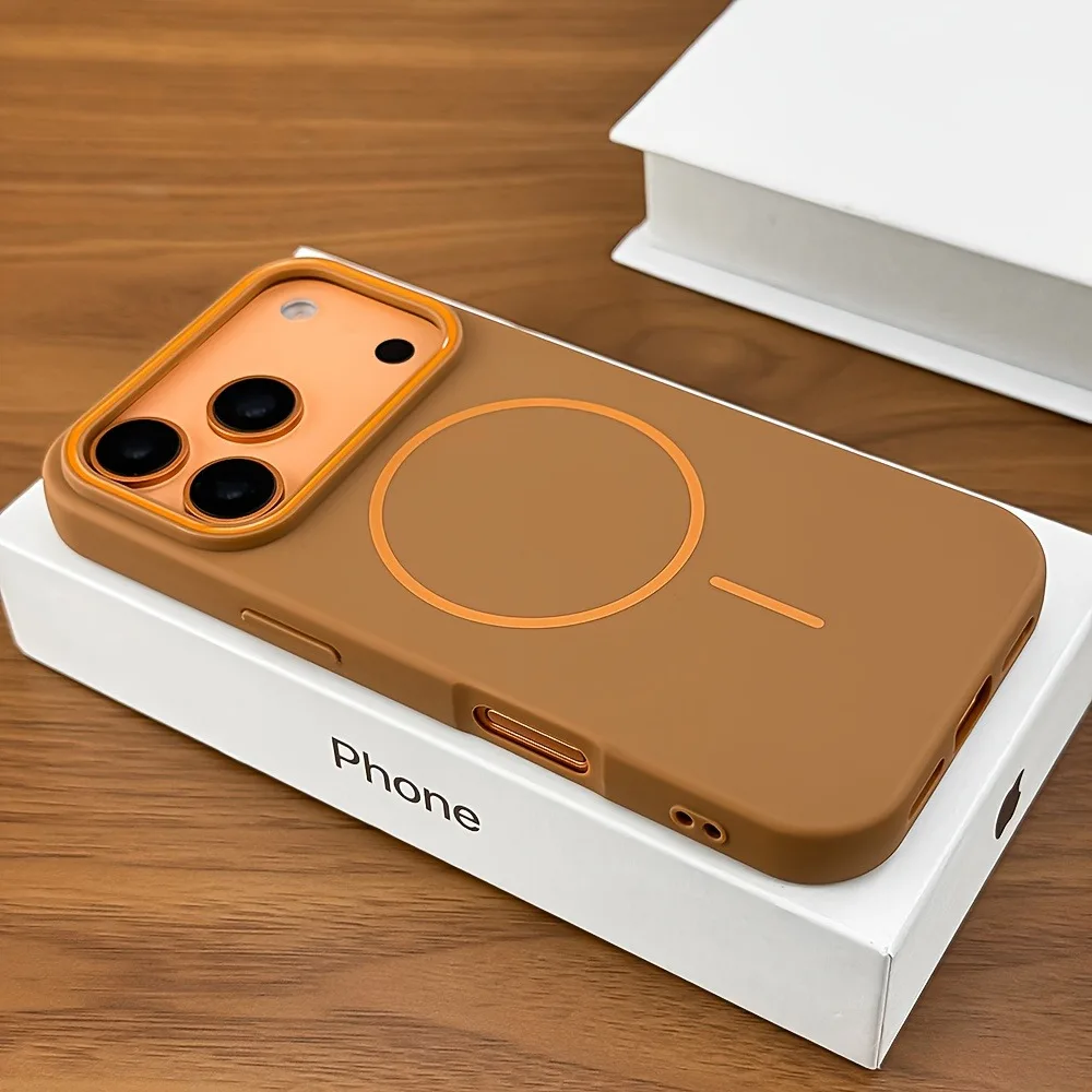 Capa Magnética Fosca Para Iphone (laranja, Iphone 14), Compatível Com Carregamento Sem Fio Magsafe.