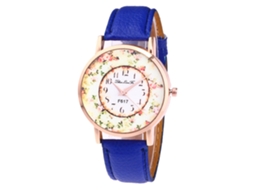 Reloj De Cuarzo Con Correa De Cuero Pu Fashon Dial Redondo Mujer Azul Real