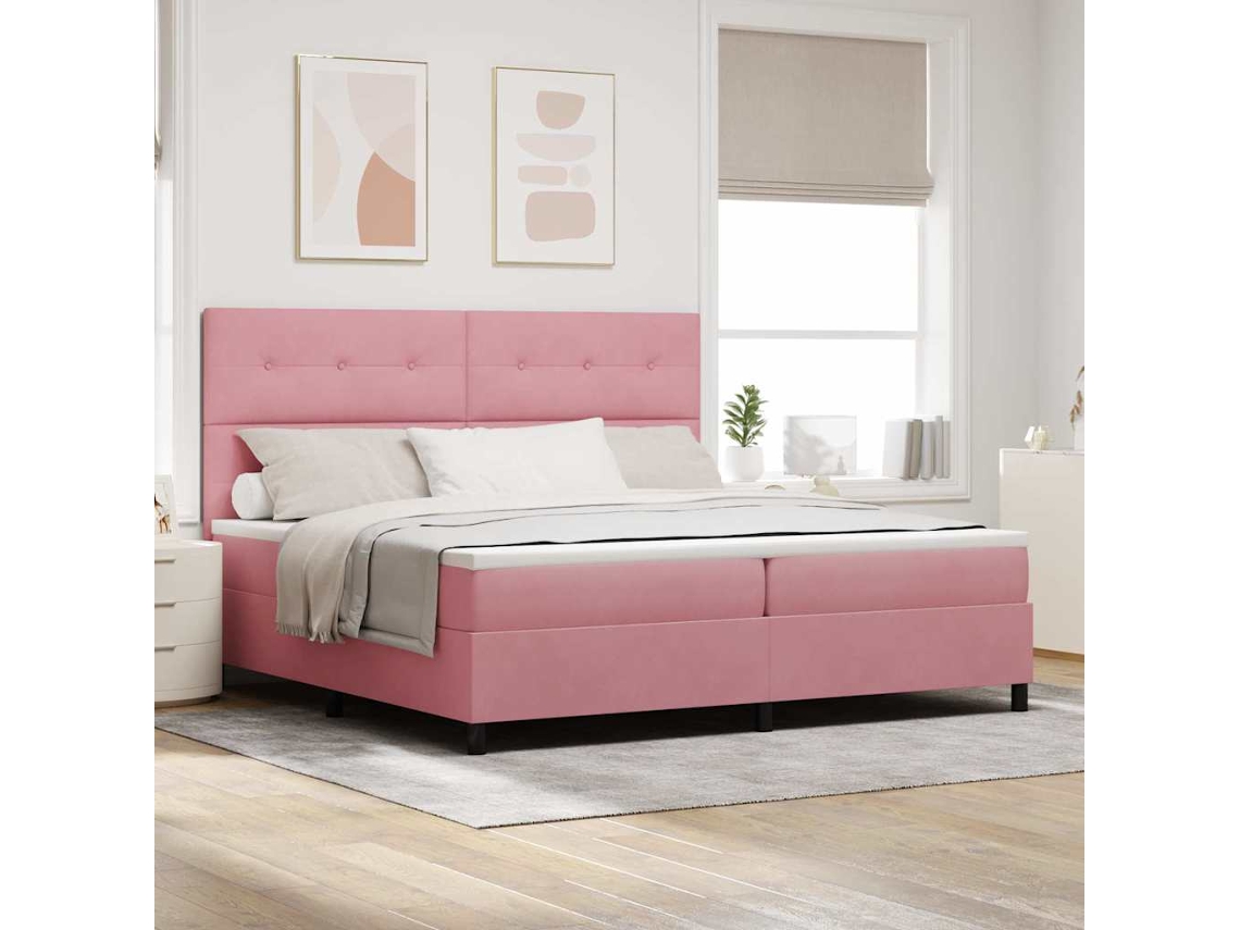 Vidaxl Cama Box Spring Led Com Cabeceira Rosa 200 X 200 Cm Veludo