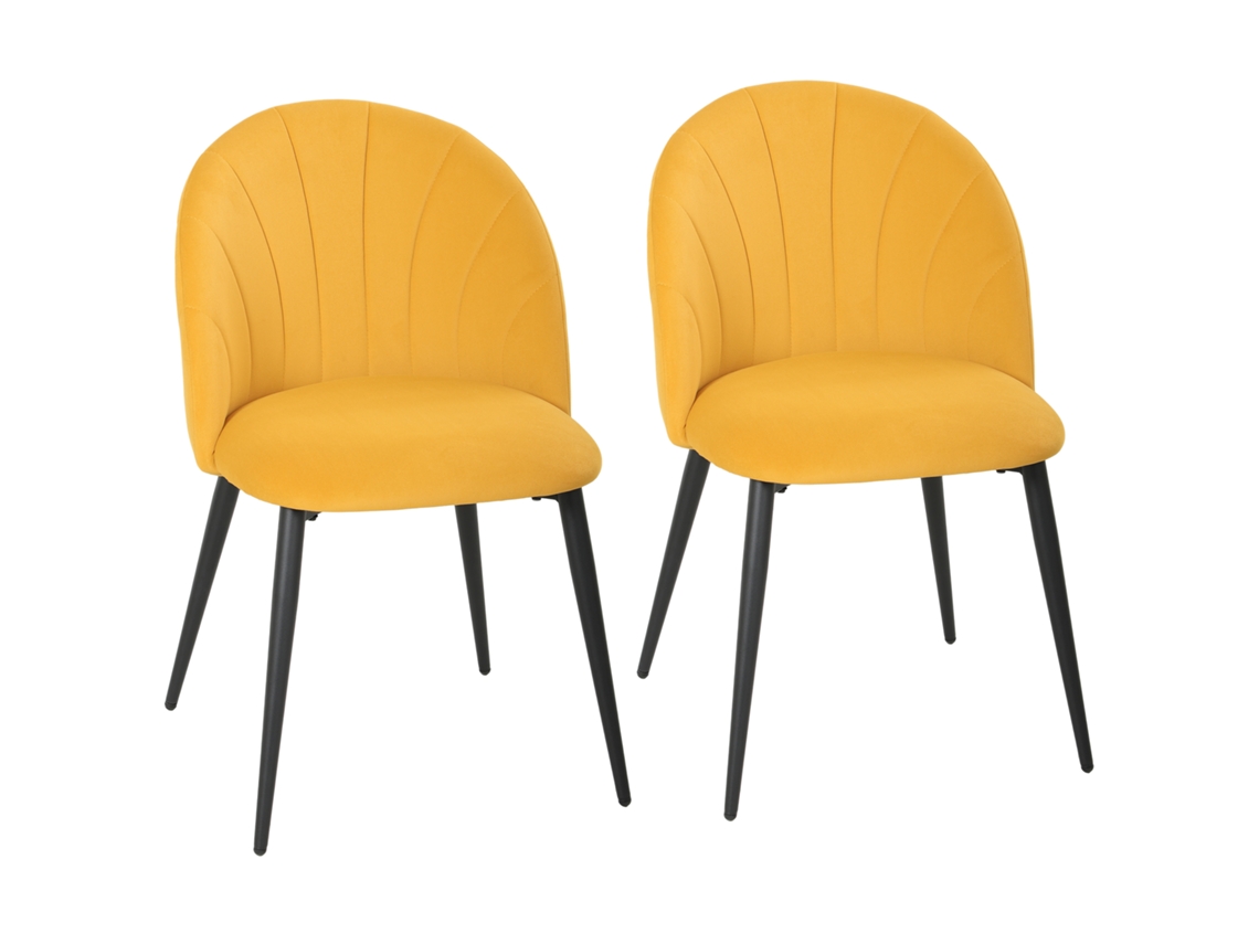 Cadeiras de Jantar Estofadas Veludo, 52x55x79 cm, conjunto 2, Encosto Concha, Amarelo S/MARCA