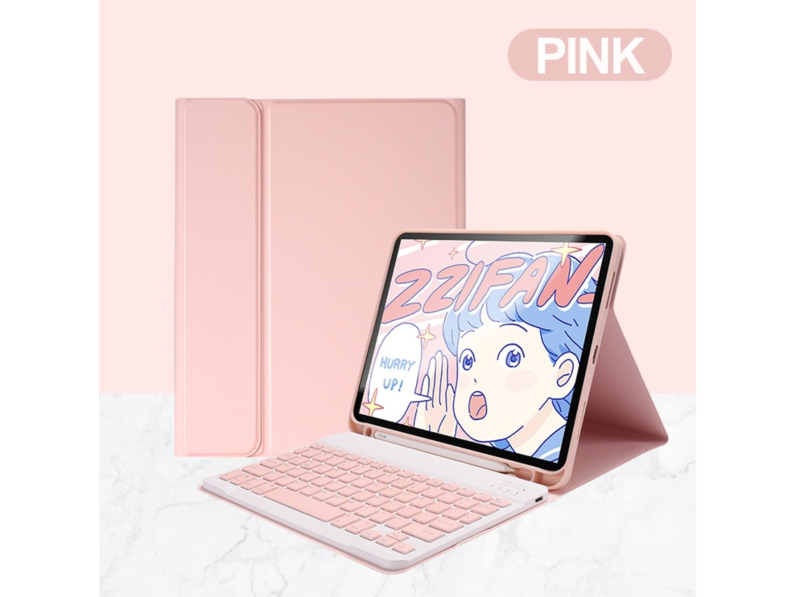 Capa Com Teclado Bluetooth Em Couro Compatível Com Ipad Pro 11-5-2024, Cor Rosa