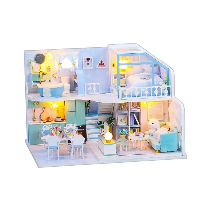 Kit Para Montar Uma Mini Casa De Madeira Estilo "romance Na Névoa Azul"