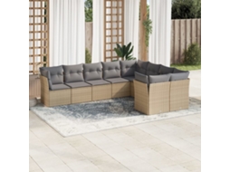 Vidaxl 9 Pcs Conjunto De Sofás P/ Jardim Com Almofadões Vime Pe Bege