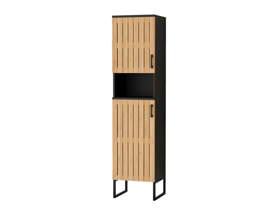 Armário De Banheiro Vayra, 35x145cm, Bambu, Preto, Vicco