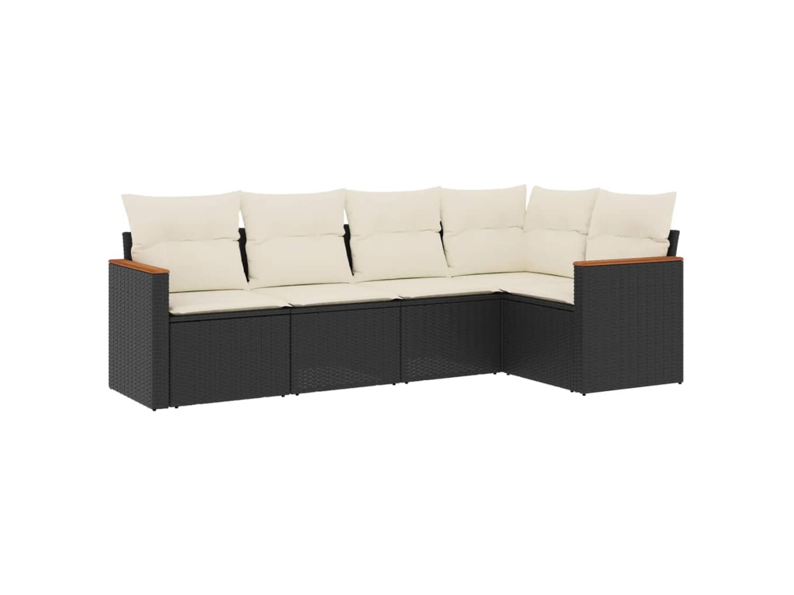 Conjunto 5 sofás de jardim com almofadões VIDAXL vime PE preto