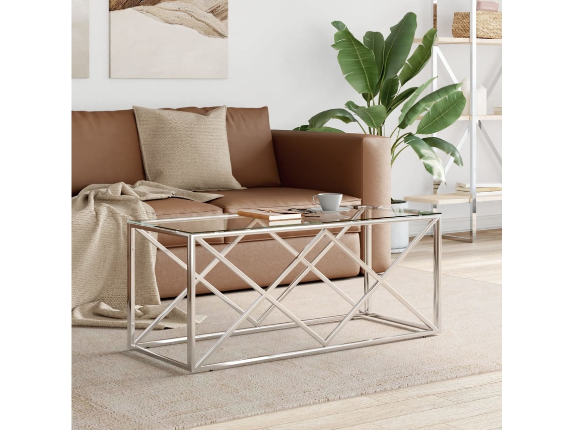 Vidaxl Mesa De Centro 110x45x45 Cm Aço Inoxidável E Vidro